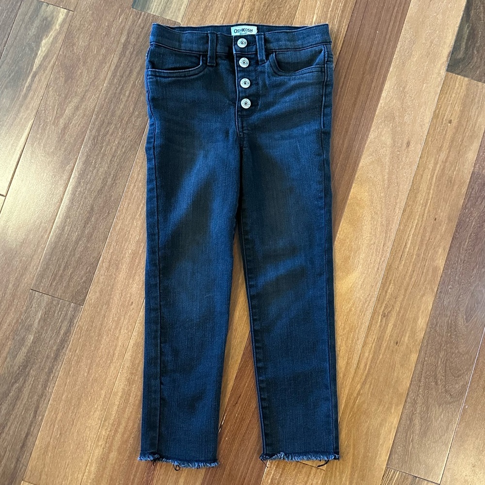 OshKosh BGosh Girl 6/6X Black Jeans w/ Button Fly/Snaps - Like New